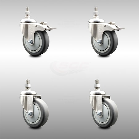 Service Caster 4 Inch 316SS Thermoplastic Rubber 12mm Threaded Stem Caster Lock Brake, 2PK SCC-SS316TSTTL20S414-TPRB-M1215-2-S2